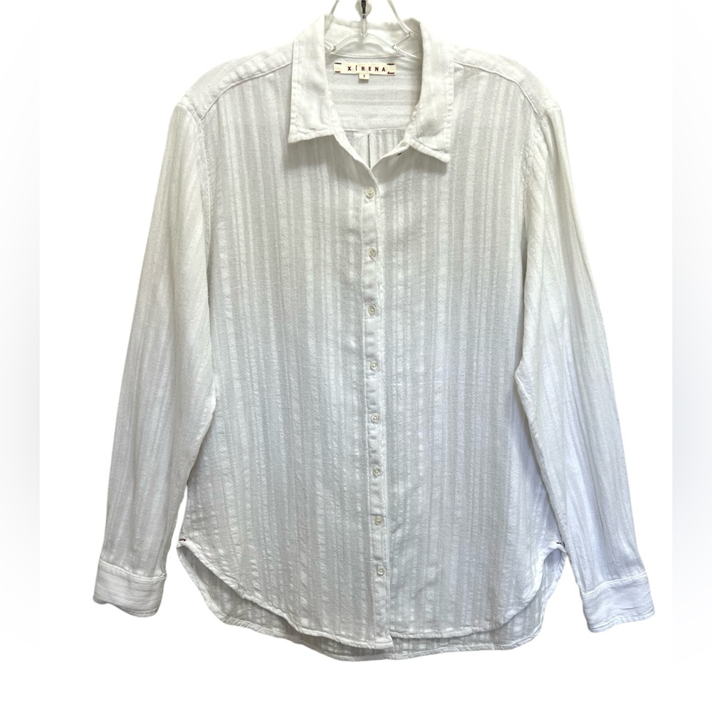Xirena Cotton Long Sleeve Button Up Shirt Striped White Size S
